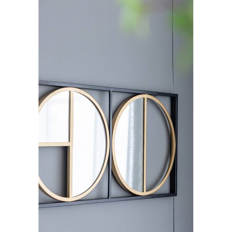 Eclectic Styling Metal Beaded Wall Mirror with Contemporary Design - Gold + Black
