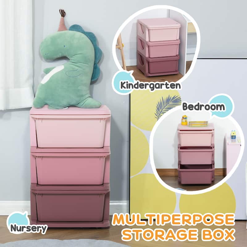 Qaba Kids Storage Unit Dresser Tower with Drawers 3 Tier Chest Toy Organizer for Bedroom Kindergarten for Boys Girls Toddlers