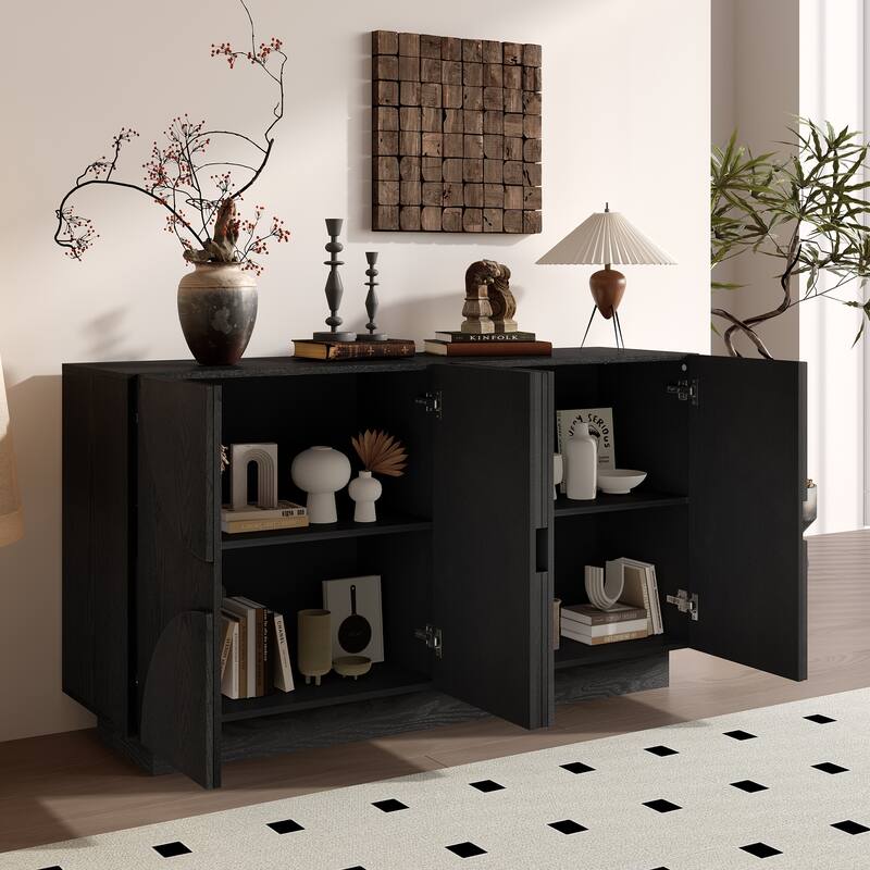 4-Door Wooden Sideboard Cabinet – Large Storage Unit with Semi-Circular Handles & Adjustable Shelves.