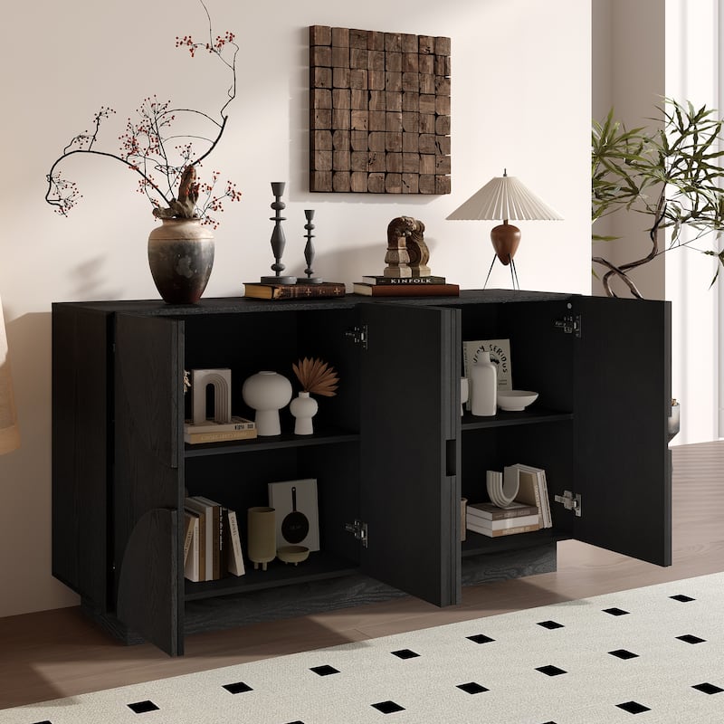 Roomfitters 4-Door Wood Sideboard with Curved Handles and Adjustable Shelves for Dining, Kitchen or Living Room