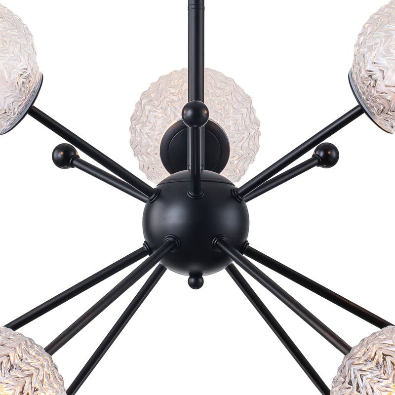 31.5" 9-Light Modern Black Sputnik Pendant Light Pineapple Glass Globe - Dia.31.5-in