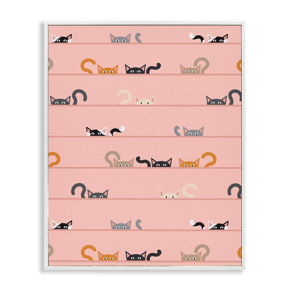 Stupell Peeking Cats on Pink Framed Giclee Art Design By Sazerelli Designs