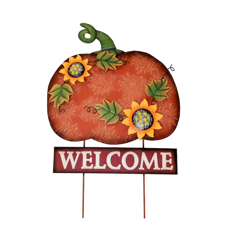 28" Metal Welcome Pumpkin Stake