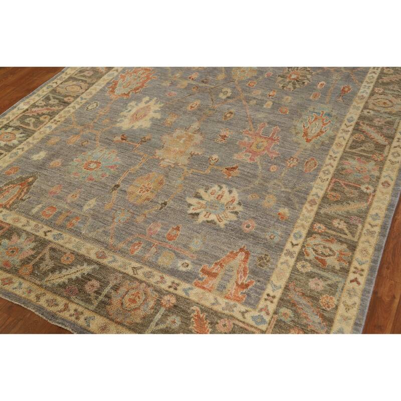 Hand Knotted Oriental 100% Wool Carpet Transitional All-Over Greys & Charcoal Oushak Area Rug - 9' 1'' X 6' 0''