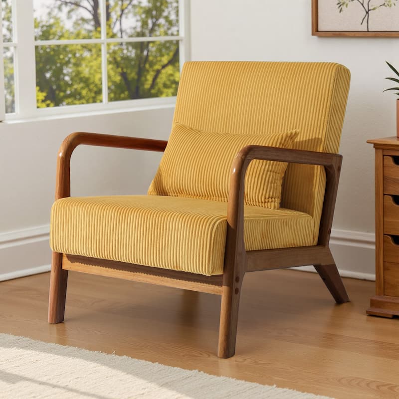 Mid-Century Upholstered Accent Chair with Wood Frame - Brown Frame - Orange
