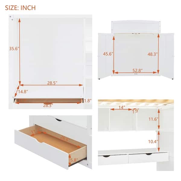 dimension image slide 2 of 5, Loft Bed with Desk, Wardrobes, 4 Drawers and 4 Shelves