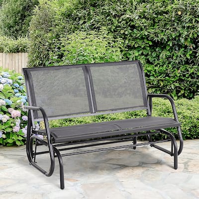 Outsunny 2-Person Glider Rocking Chair with Smooth Armrest, Breathable Mesh Fabric for Backyard Garden