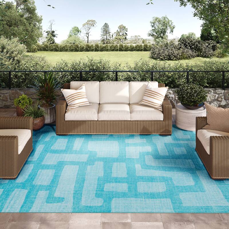 Indoor/ Outdoor Addison Yuma Modern Cobblestone Washable Area Rug - 3' x 5' - Turquoise