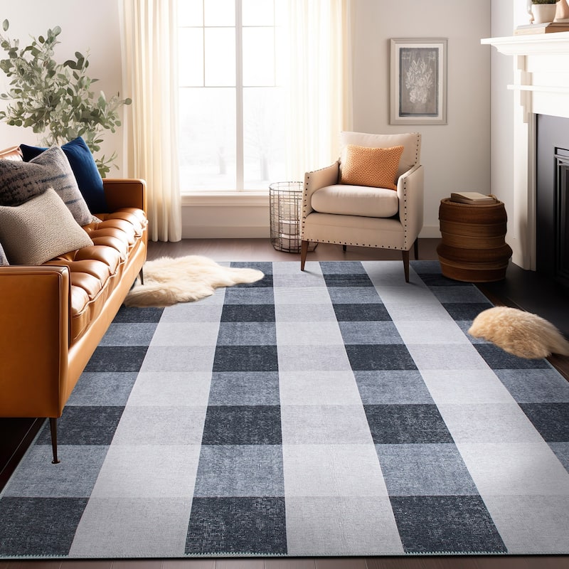Contemporary Checkered Machine Washable Area Rug