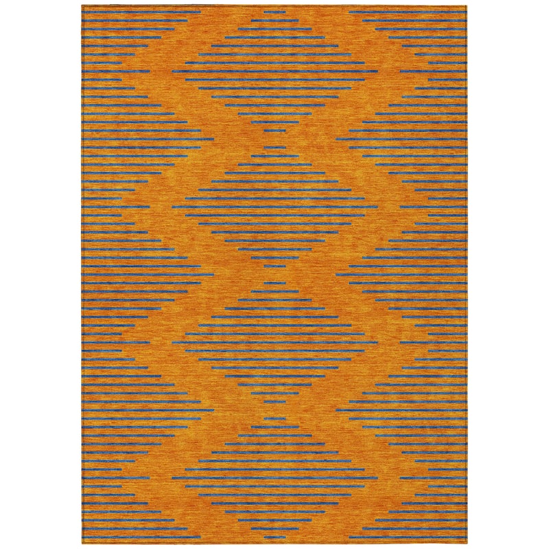 Machine Washable Indoor/ Outdoor Contemporary Geo Chantille Rug
