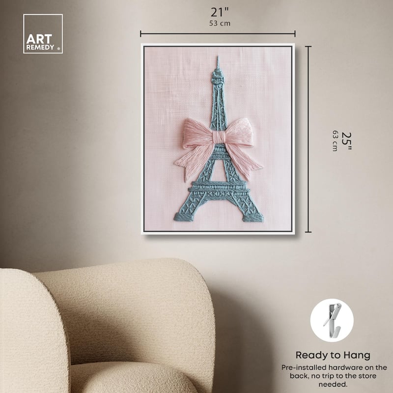 Stitched Eiffel Tower Bow Canvas by Art Remedy