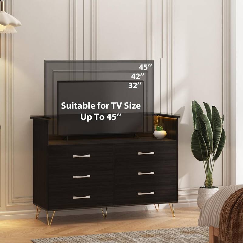 Takywep Black Dresser with LED Light for Bedroom 6 Drawer