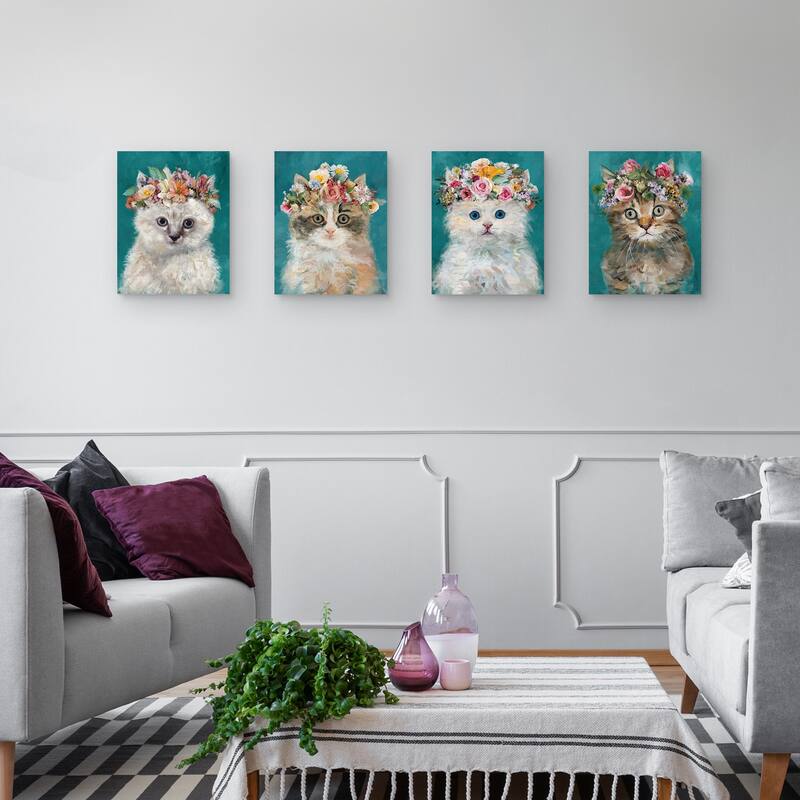 Flower Power Kitty I - IV by Studio Arts Canvas Art Prints