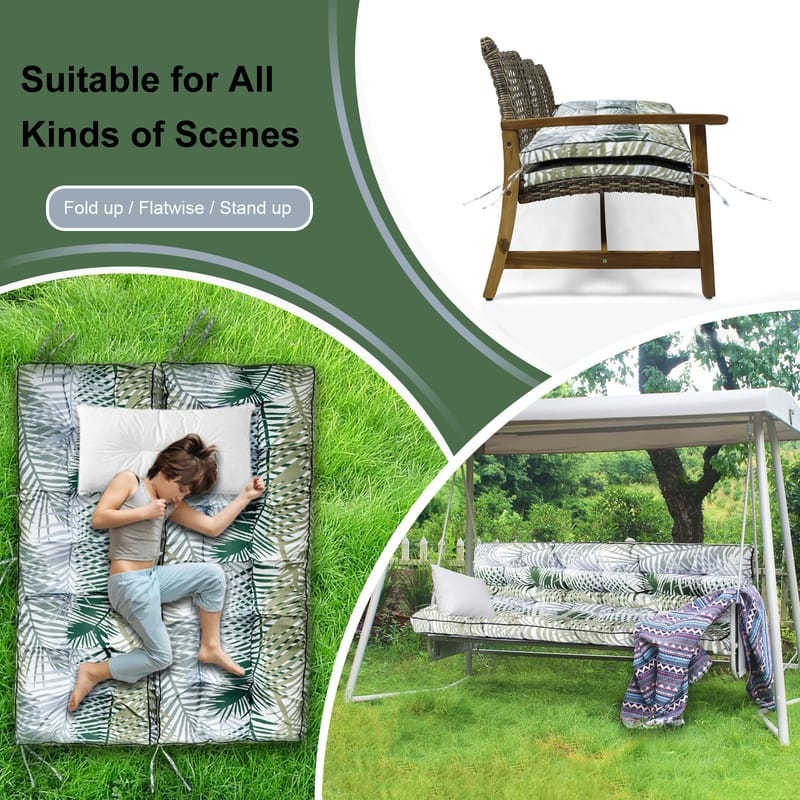 Outdoor Swing Cushions 55 inch, Waterproof Porch Swing Cushions 3 Seater Replacement with Backrest, 4" Thicken Bench Cushion