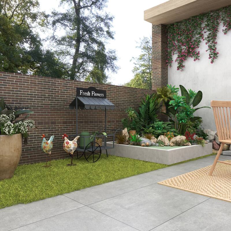 Green or Cream Metal Indoor Outdoor Distressed Standing Rooster Garden Sculpture with U Shaped Feet