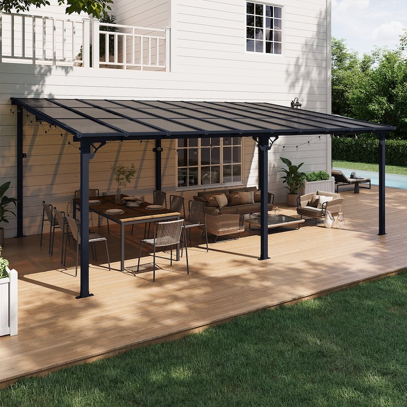 Outdoor Wall Mounted Gazebos, Lean to Gazebo with Sloped Roof - 20'X12'