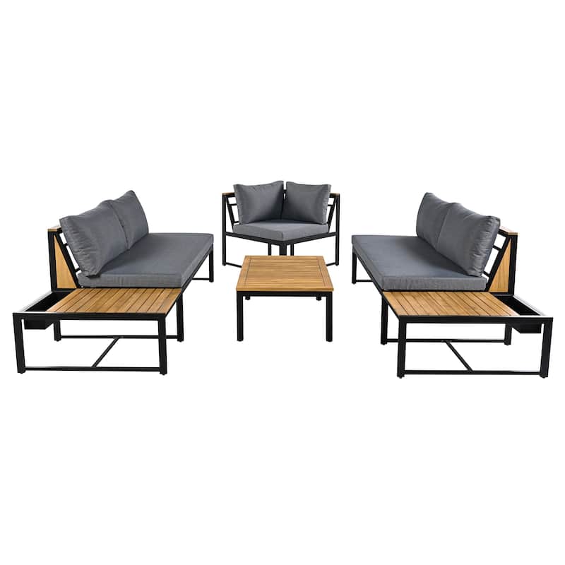Patio Furniture Set with Loveseats and Pillows, 4 Pieces Outdoor Sofa Set with Waterproof Cushions and Coffee Table
