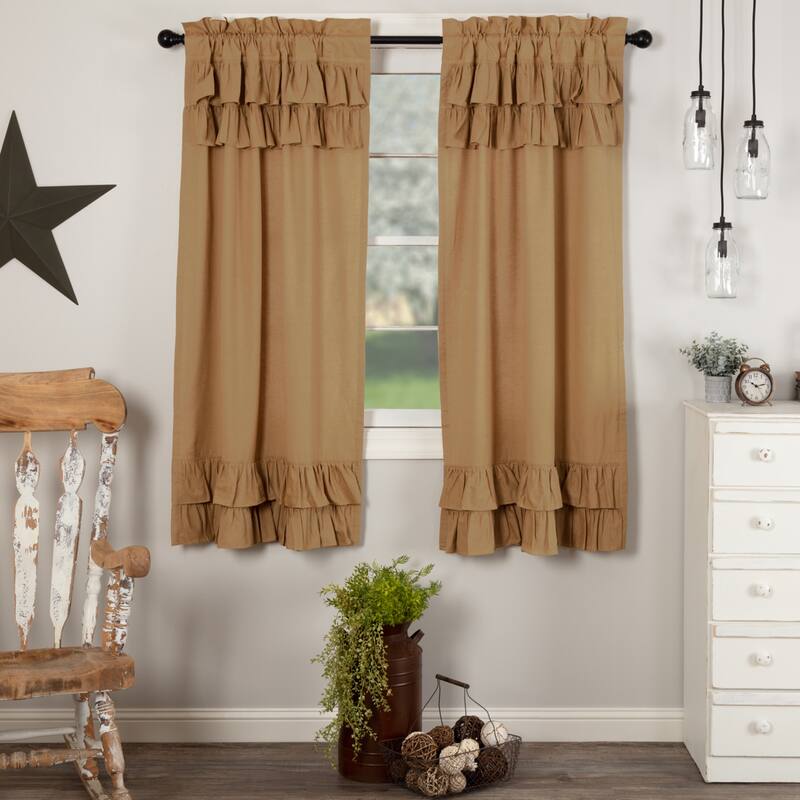 Simple Life Flax Ruffled Short Panel Set - Short Panel 63x36 - Short Panel 63x36 - Khaki
