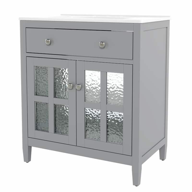 30" Bathroom Vanity with Ceramic Sink, Equipped with Adjustable Shelf and Tip-Out Tray