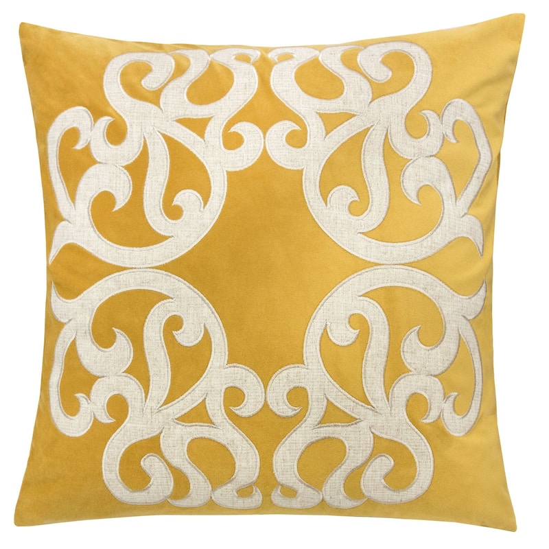 Vintage Vine Throw Pillow Set of 2, 20"x20" Polyester Velvet Cushion Covers with Hidden Zipper - Yellow