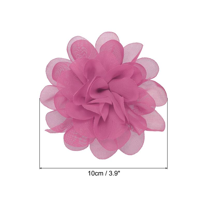 10Pcs Chiffon Flowers Fabric Flower Sewing Fabric Appliques - Pink - 3.9"