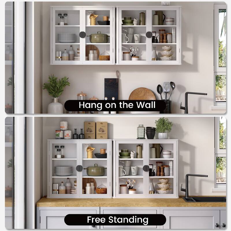 Modern Wall-Mounted Storage Cabinet with Tempered Glass Doors