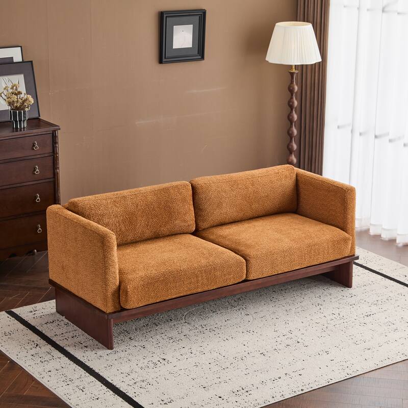 77 inch Square Arm Modern 3 Seater Boucle Sofa Upholstered Couch with Solid Wood Base