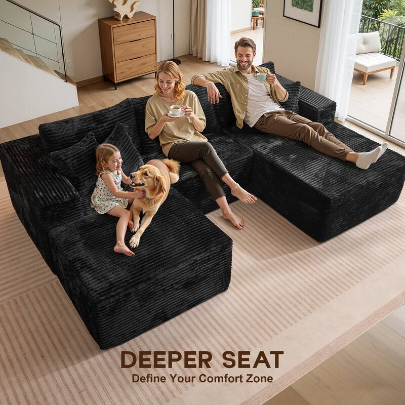 OVIOS All-Foam Cloud L-Shaped Lounger Sofa​ ​​With Ottoman​