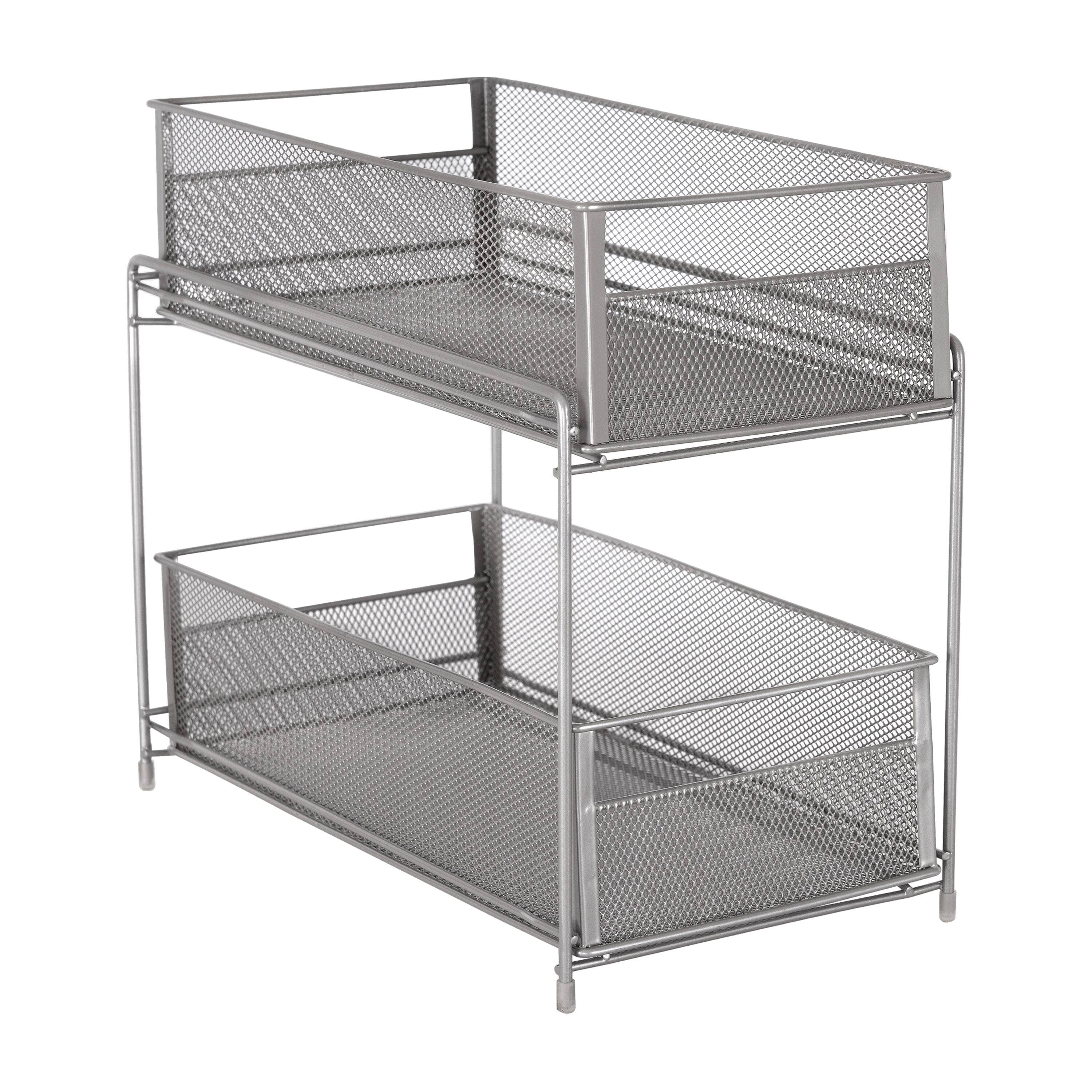 Squared Away 2 Tier Metal Mesh Sliding Baskets Bed Bath