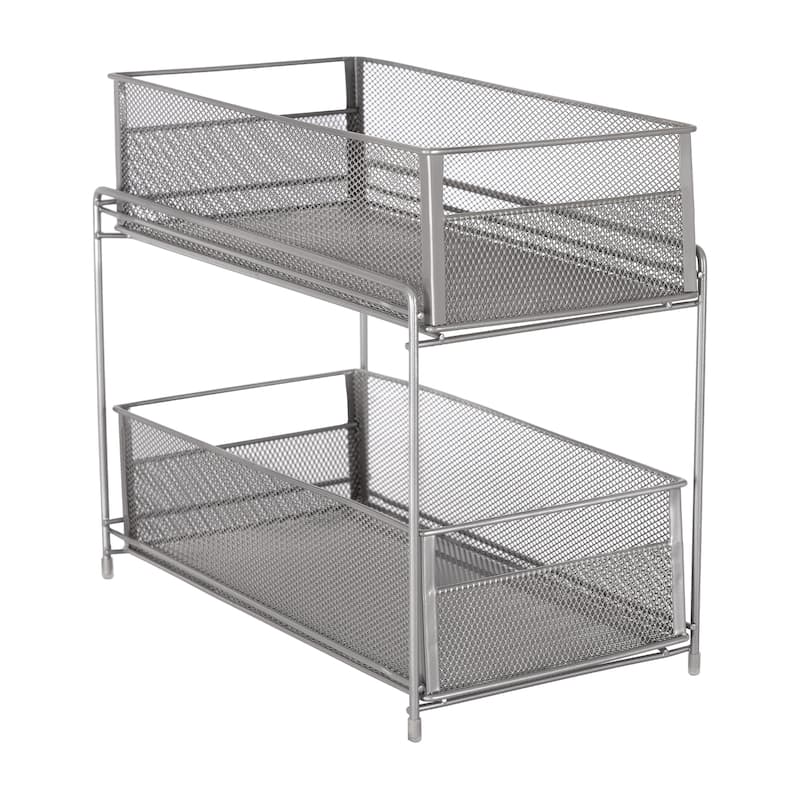 Squared Away 2 Tier Metal Mesh Sliding Baskets Bed Bath