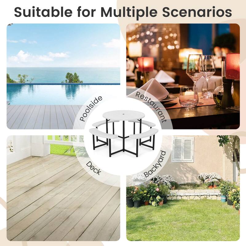 Costway Round Picnic Table Bench Set with 4 Benches Umbrella Hole All - See Details