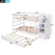 preview thumbnail 9 of 7, White Full-over-Full Pinewood Bunk Bed with Twin Trundle, 3 Storage Stairs, and Full-Length Guardrail