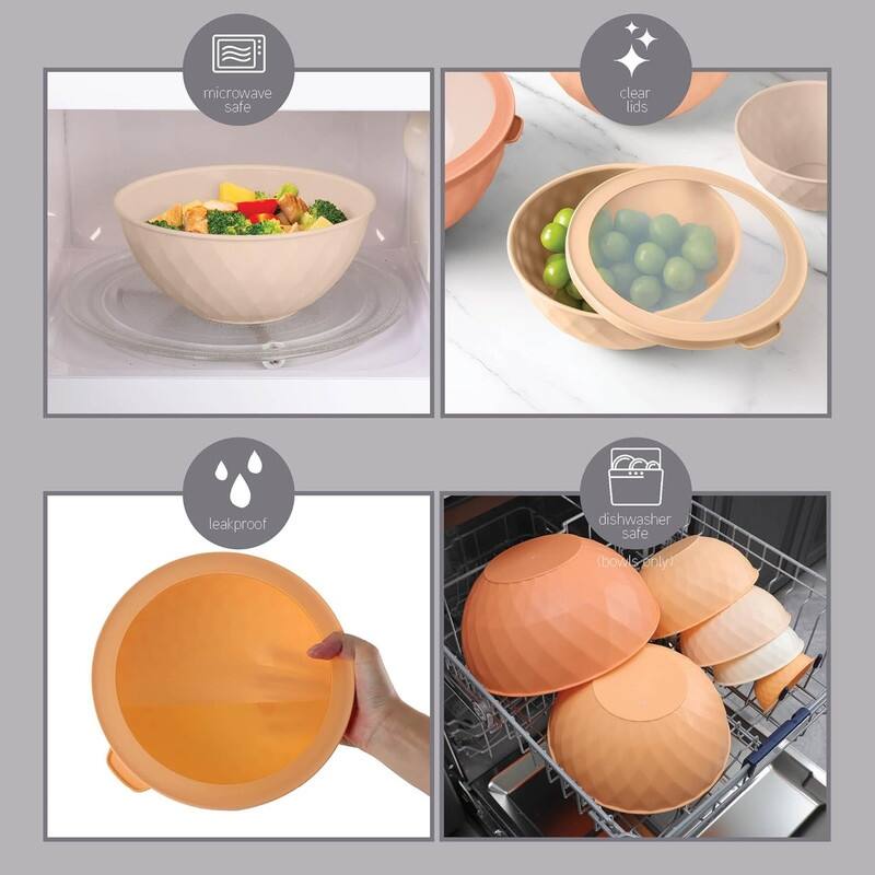 COOK WITH COLOR Mixing Bowls with Lids 12 Piece Plastic Nesting Bowls Set includes 6 Prep Bowls and 6 Lids Diamond Design