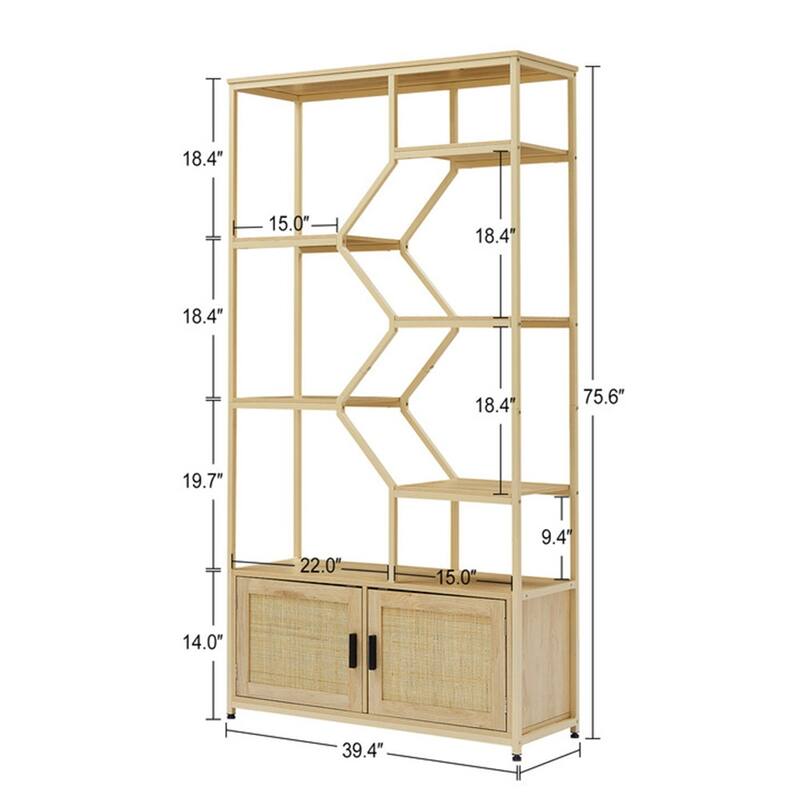 7-Tier Rattan Decor Bookshelf Display Stand with cabinet