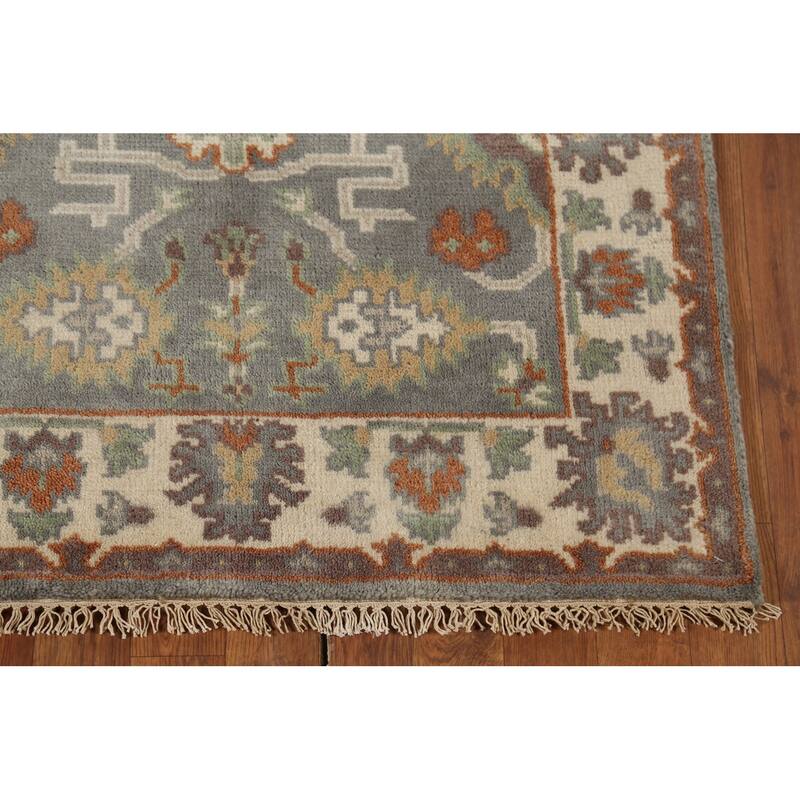 Gray Oushak Indian Accent Rug Hand-Knotted Transitional Wool Carpet - 3'2"x 5'6"