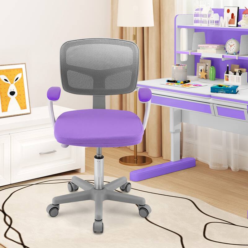 Kids Ergonomic Adjustable Height Study Chair with Swivel Seat and Mesh Backrest and Armrests