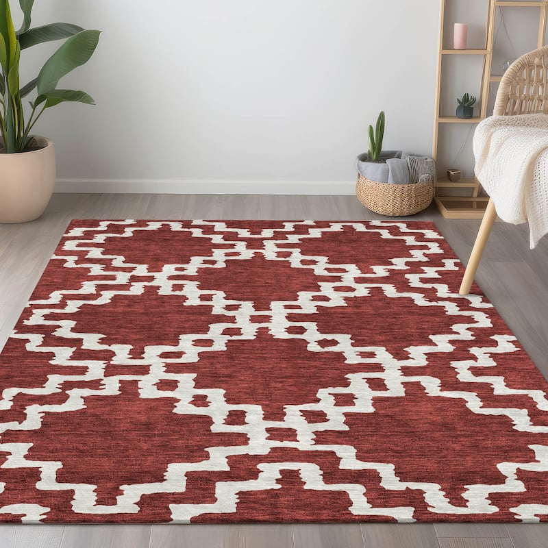 Machine Washable Indoor/ Outdoor Chantille Geo Trellis Rug