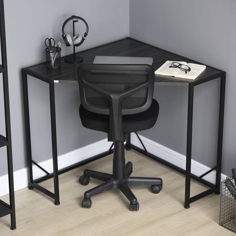 HOMCOM Space-Saving Small Corner Writing Desk & Corner TV Stand, Corner Computer Desk with Strong Metal Frame