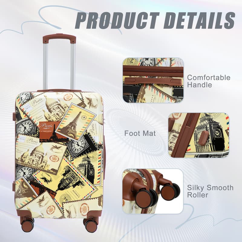 20"/24"/28" 3 pcs/set in PC Spinner Wheel Luggage, Carry on Suitcase, With Printed pattern and Combination Lock