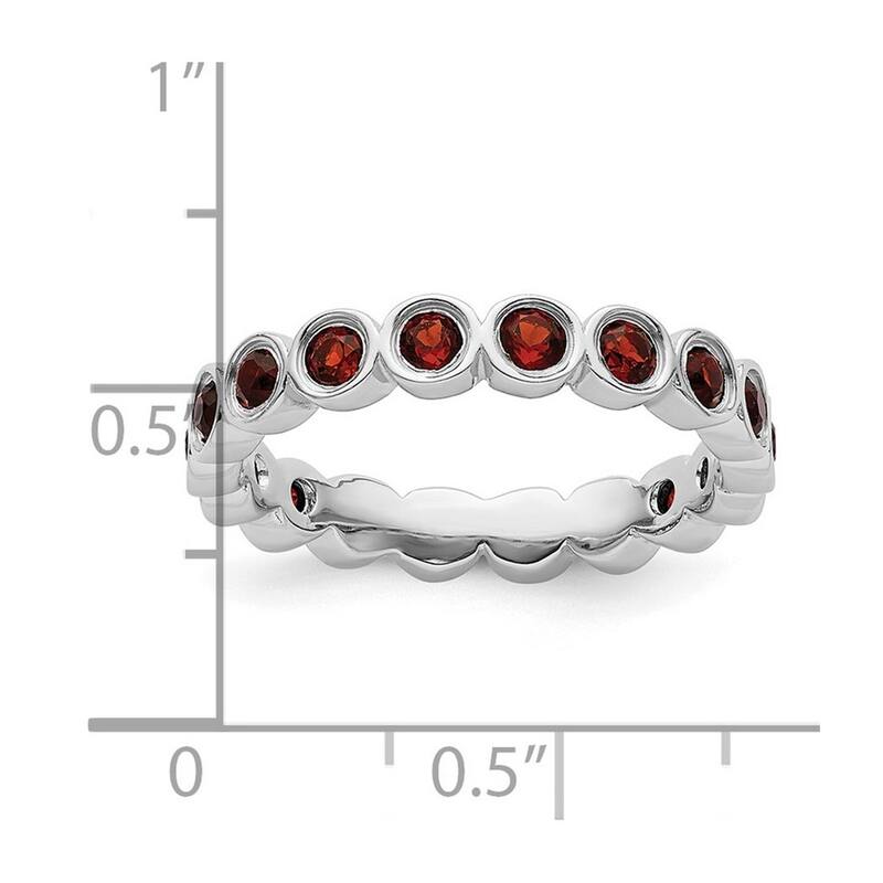 Curata 925 Sterling Silver Bezel Polished Patterned Stackable Expressions Garnet Ring