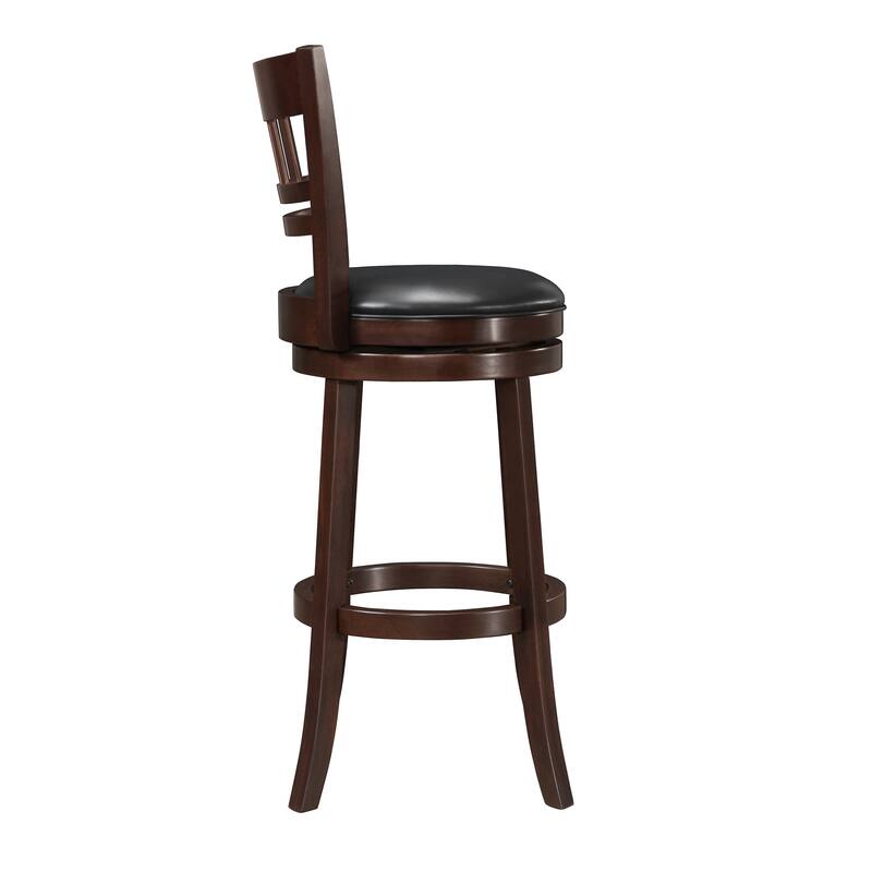 360-Degree Swivel Bar Chair - Dark Cherry Finish Solid Wood with Footrest