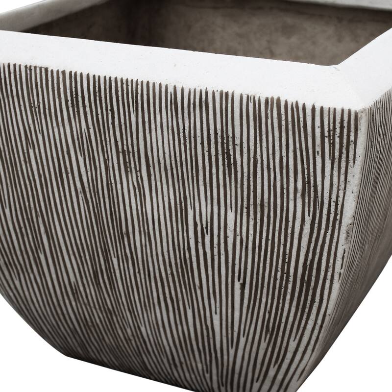 Hand Made Square Flower pot with Ribbed Design, White, Set of 3