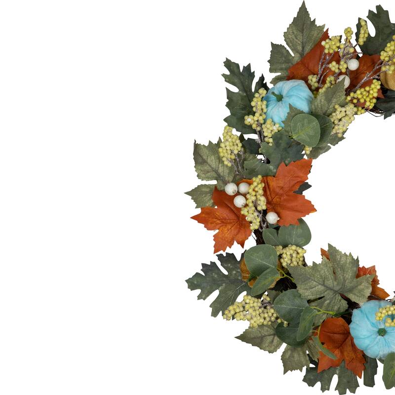 Green Orange Foliage Gourds Thanksgiving Artificial Wreath, 22-Inch
