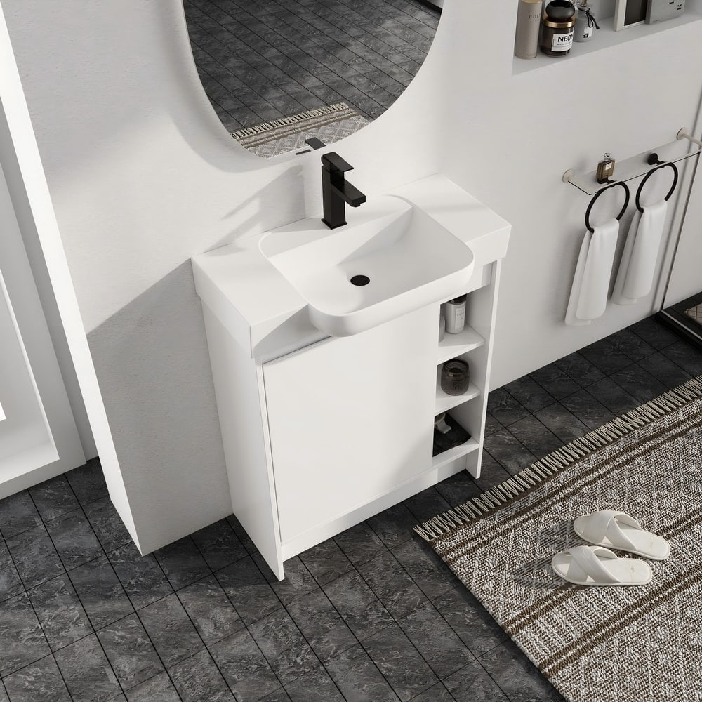 Malwee 28" FreeStanding Bathroom Vanity with Sink, Small Floor Stand Bathroom Vanity with Ceramic Sink and Soft Close Door
