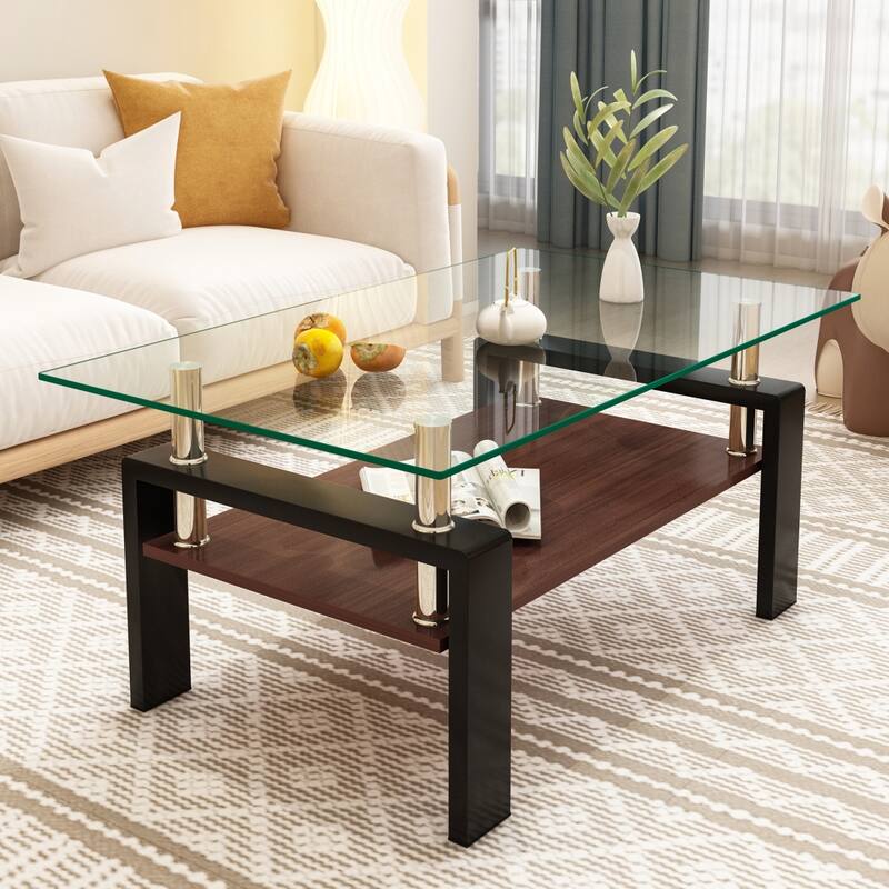 Rectangle Tempered Glass Tabletop Coffee Table