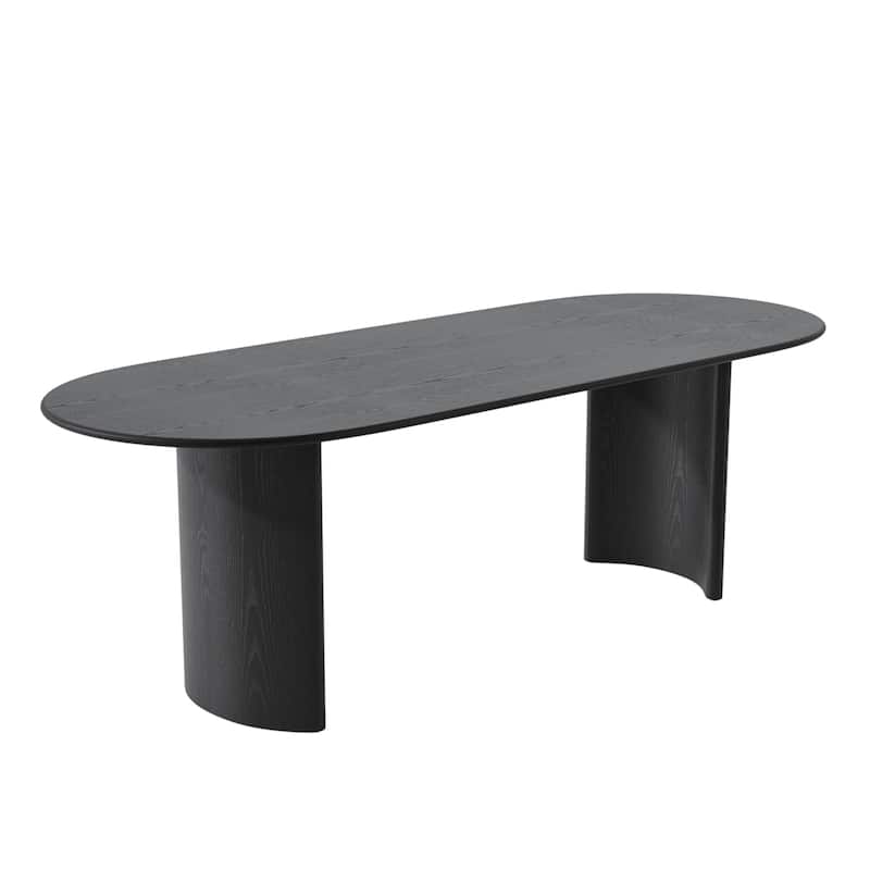 HomeRoots 79" Black Solid Wood Double Pedestal Base Oval Dining Table - 79.00 in. x 30.00 in. x 33.50 in.