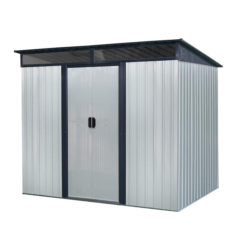 White-Black Galvanized Metal Outdoor Storage Shed with Vent and Roof - 88.92” W x 77.16” H x 63.72” D - Black-White
