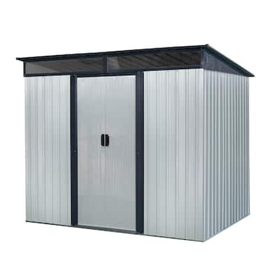 White-Black Galvanized Metal Outdoor Storage Shed with Vent and Roof - 88.92” W x 77.16” H x 63.72” D