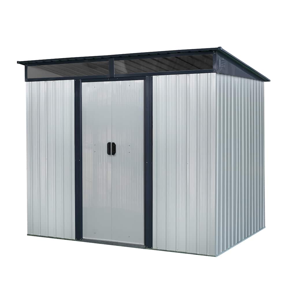 White-Black Galvanized Metal Outdoor Storage Shed with Vent and Roof - 88.92” W x 77.16” H x 63.72” D