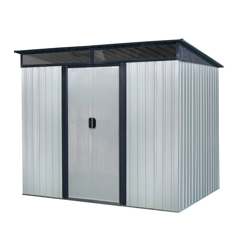 8ft x 6ft Outdoor Metal Storage with Lockable Sliding Doors and Transparent plate for Garden, Lawn